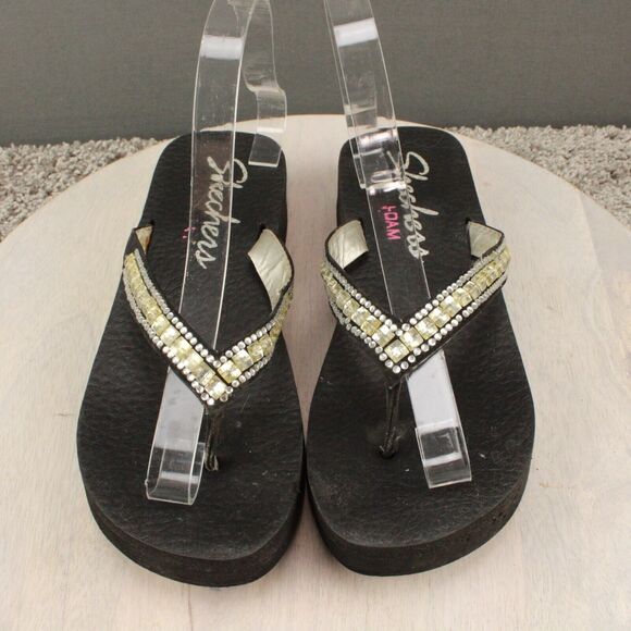 Skechers Foam Rhinestone Flip Flops Womens 8 Black Casual Sandals - Picture 4 of 11